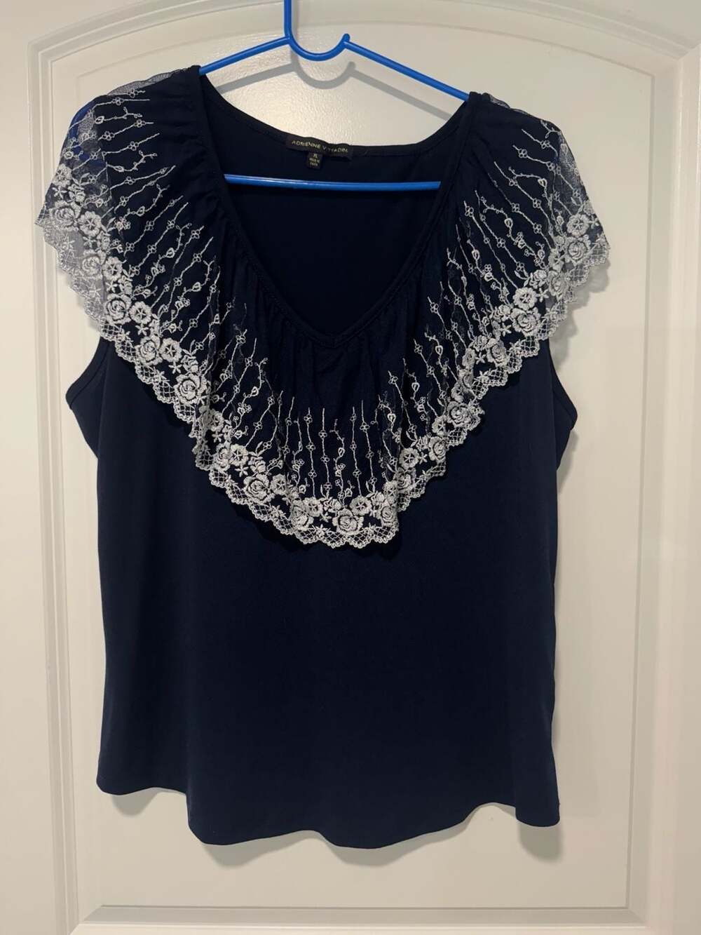 Navy Embroidered Lace Capelet Blouse Romantic Coquette Women’s XL